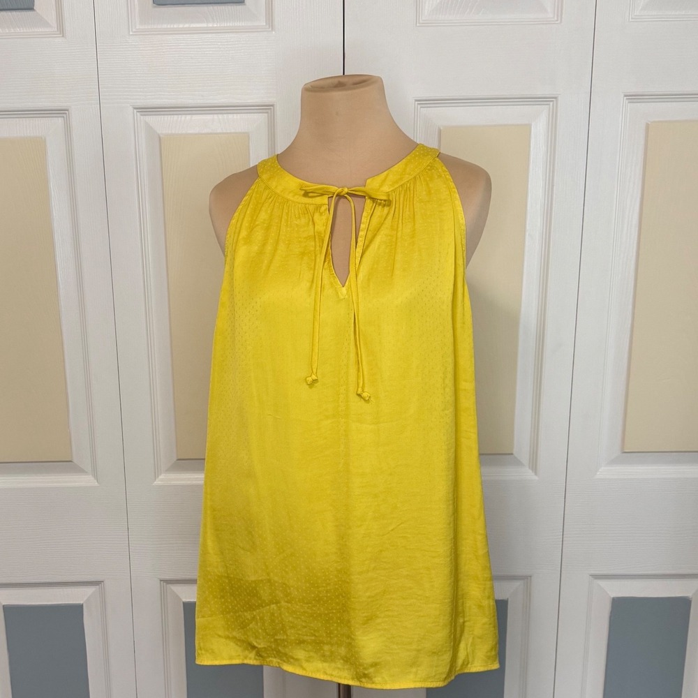 Cabi‎ 5725 Yellow Dobby Dot Halter Blouse Sleeveless Tie Neck Top Womens Medium
